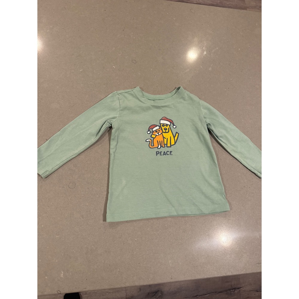 Life is Good Toddler 2T Peace Cat Dog Christmas Graphic Long Sleeve Shirt